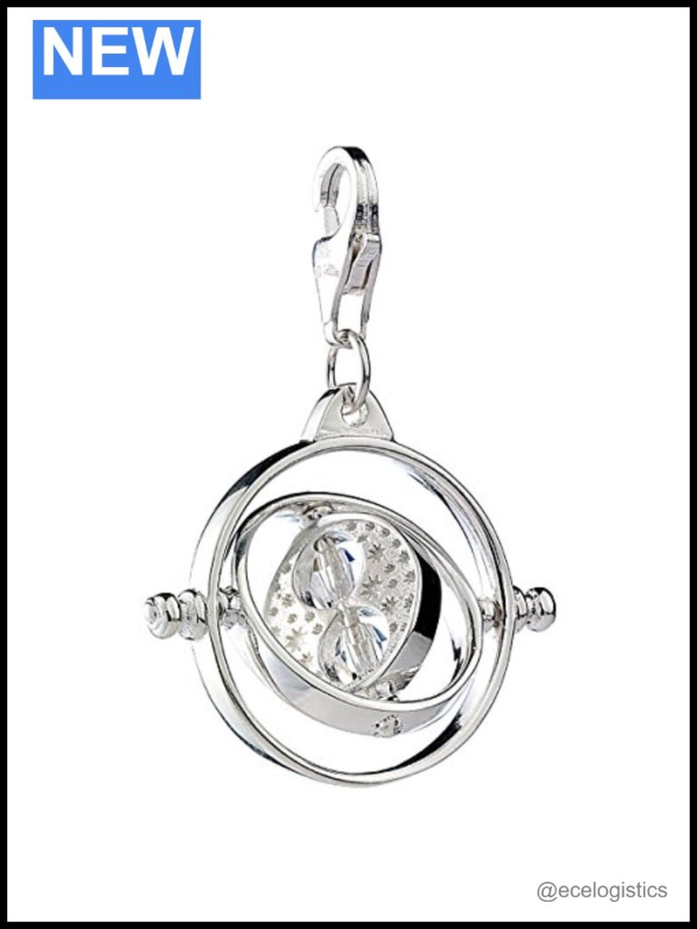 Sterling Silver Time Turner Crystal Clip on Charm Harry Potter Style